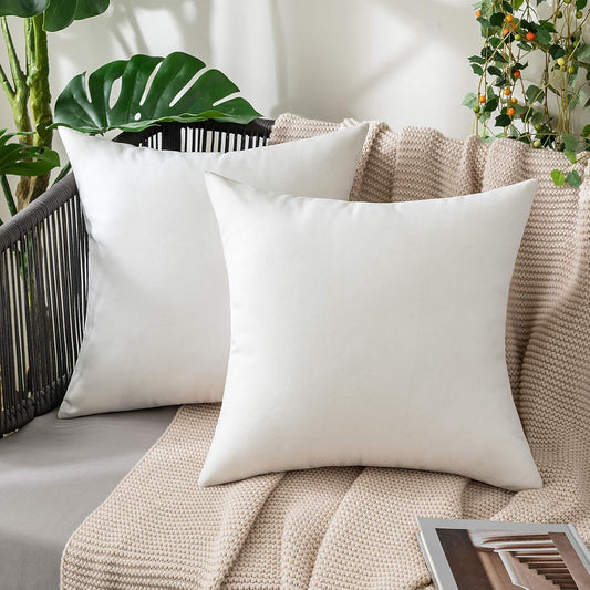 MIULEE Decorative Outdoor Throw Pillow Covers - Waterproof Faux Linen Cushion Cases | 22x22 Inch White (Pack of 2)