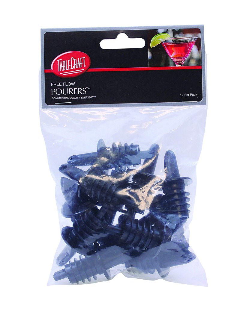 Tablecraft Free Flow Pourers, 2.5 x 1.25 Inch, 12 Count, Black