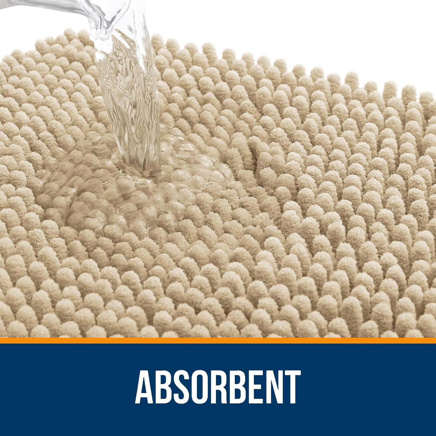 OLANLY Bathroom Runner Rugs - Extra Soft Chenille Bath Mats | 47x24, Quick Dry, Machine Washable, Beige