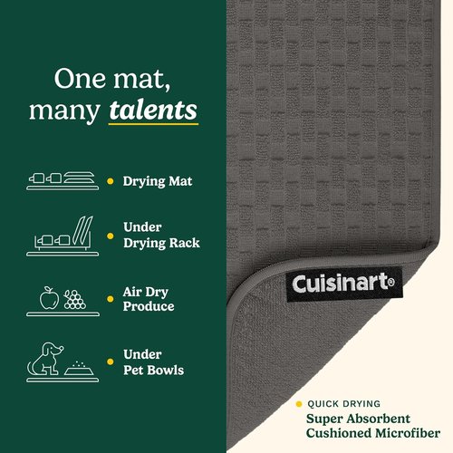 Cuisinart Dish Drying Mats - Ultra Absorbent XL 18" x 24" | Foldable, Machine Washable, Fast Drying (Cascading Check)