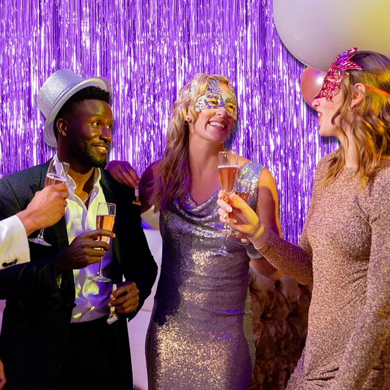 2 Pack Purple Backdrop Tinsel Streamers Foil Fringe Backdrop Halloween Party Decorations Purple Backdrop Curtain Birthday Graduation Bachelorette Christmas New Year Party Decorations