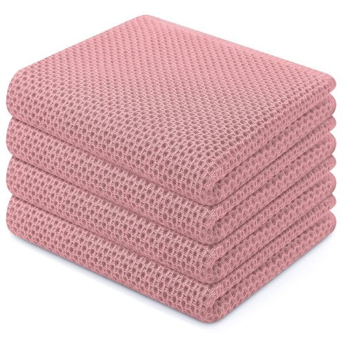 Homaxy 100% Cotton Waffle Weave Kitchen Dish Towels, Ultra Soft Absorbent Quick Drying Cleaning Towel, 13 x 28 Inches, 4-Pack, Dried Rose