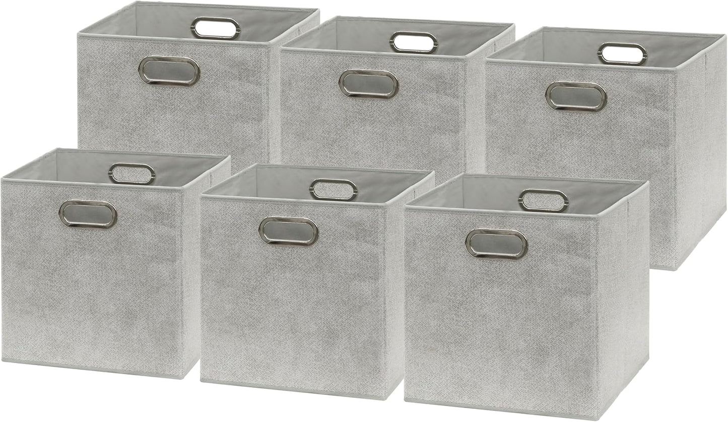 Simple Houseware 11-Inch Collapsible Fabric Cube Storage Bins - Gray, Printed Design, 6 Pack