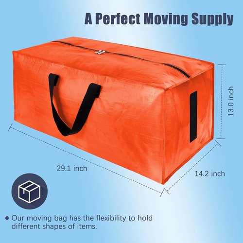 HOMESURE Large Water-Resistant Moving Bags - 4 Pack Heavy-Duty Storage Totes with Zippers & Handles | Space-Saving Orange Design