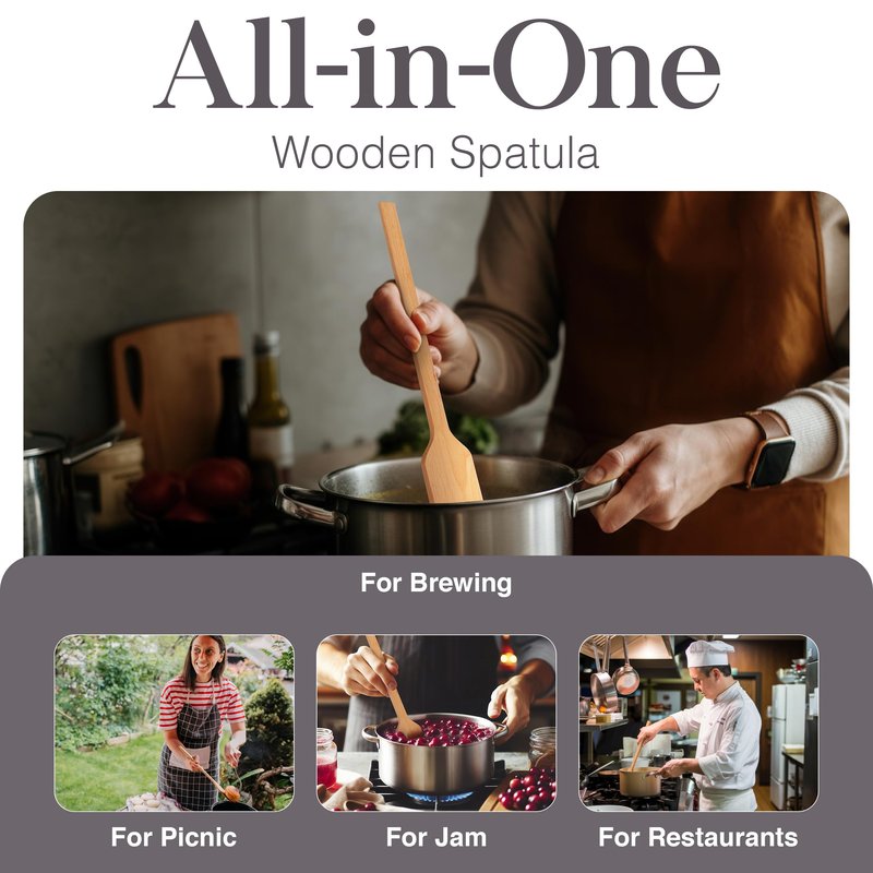 Flat Wooden Spatula for Cooking - 32" Long Wooden Stirring Paddle for Cooking, Mixing, Brewing in Big Stock Pots, Hand-Held Beech Wood Pot Stirrer Wooden Spoon for Kitchen