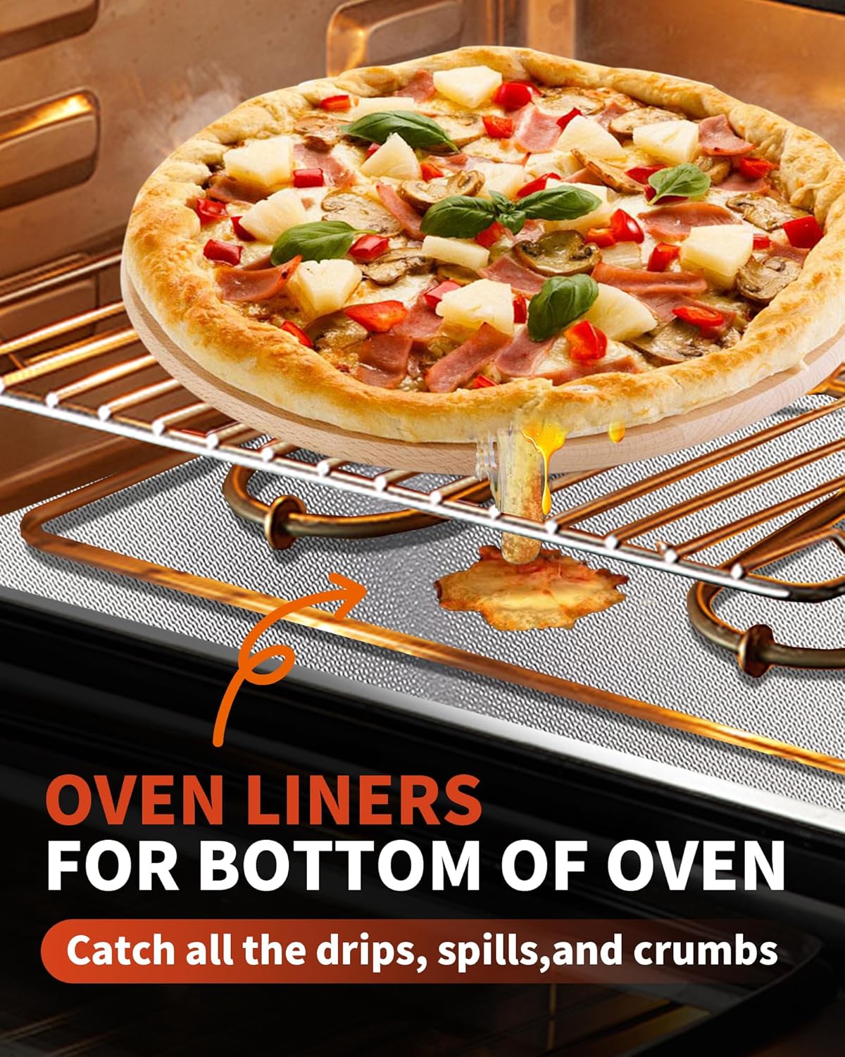 Skiennix Oven Liners - Heavy Duty 2 Pack Reusable Mats for Electric & Gas Ovens | 17"x25", BPA & PFOA Free
