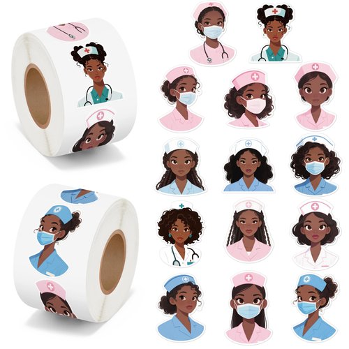 CNhoqc Nurses Week Sticker Rolls - 1000 Pcs Black Girl Magic Nursing Student Waterproof Vinyl Reusable Laptop Stickers Coloring Book Scrapbook Water Bottle Page Activity Pad Nursing Party Favors Gift