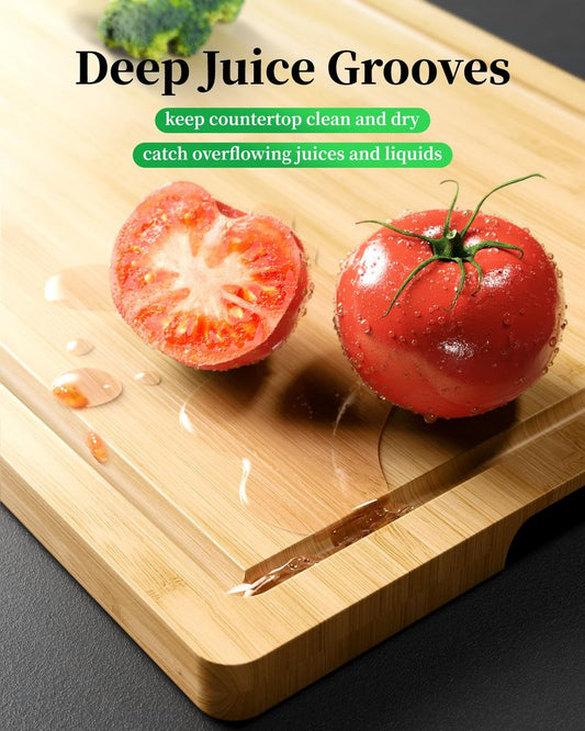 Kitsure Bamboo Cutting Board - Multi-Sizes Wooden Cutting Boards for Kitchen, Convenient Kitchen Essentials with Deep Juice Grooves, Cutting Board for Chopping & Serving, X-Large, Natural