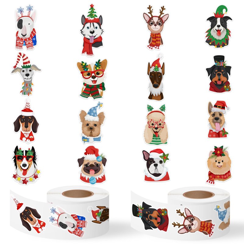 BkeeCten Christmas Dog Head Stickers - 1000 Pcs Xmas Winter Wonderland Dog Waterproof Vinyl Reusable Laptop Stickers Coloring Book Scrapbook Water Bottle Page Activity Pad Party Favors Kids Skateboard