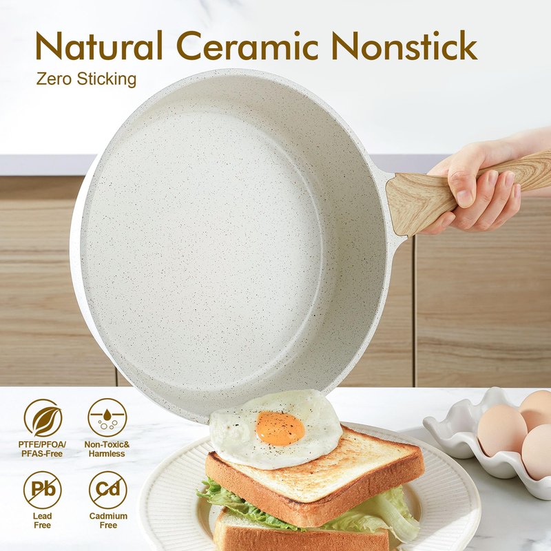 SENSARTE Nonstick Ceramic Saute Pan 12-Inch, 5QT Non-toxic Deep Frying Pan Skillet with Lid, Healthy No Teflon Cookware, Stay Cool Handle, Induction Compatible, PFAS Free