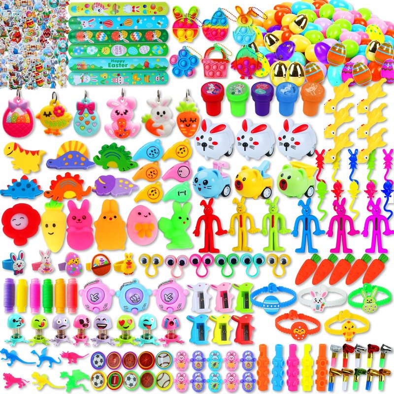 Wuridiwa 300 Pcs Easter Egg Fillers with Surprise Eggs, Easter Basket Stuffers,Filled Easter Party Favors for Kids,Carnival Treasure Prizes Classroom Events Hunt,Stocking Stuffers Birthday Gifts