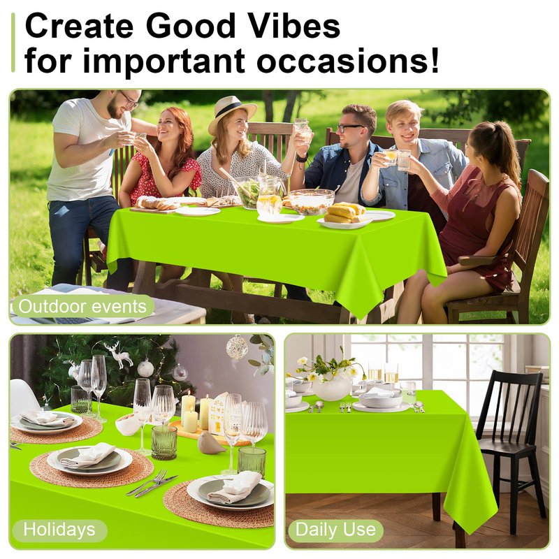 QIKSION Lime Green Plastic Table Cloth Disposable 12 Pack, 54 x 108 Inch Tablecloths for Party, Birthday, Halloween, Christmas Decorations, Rectangle Table Cover