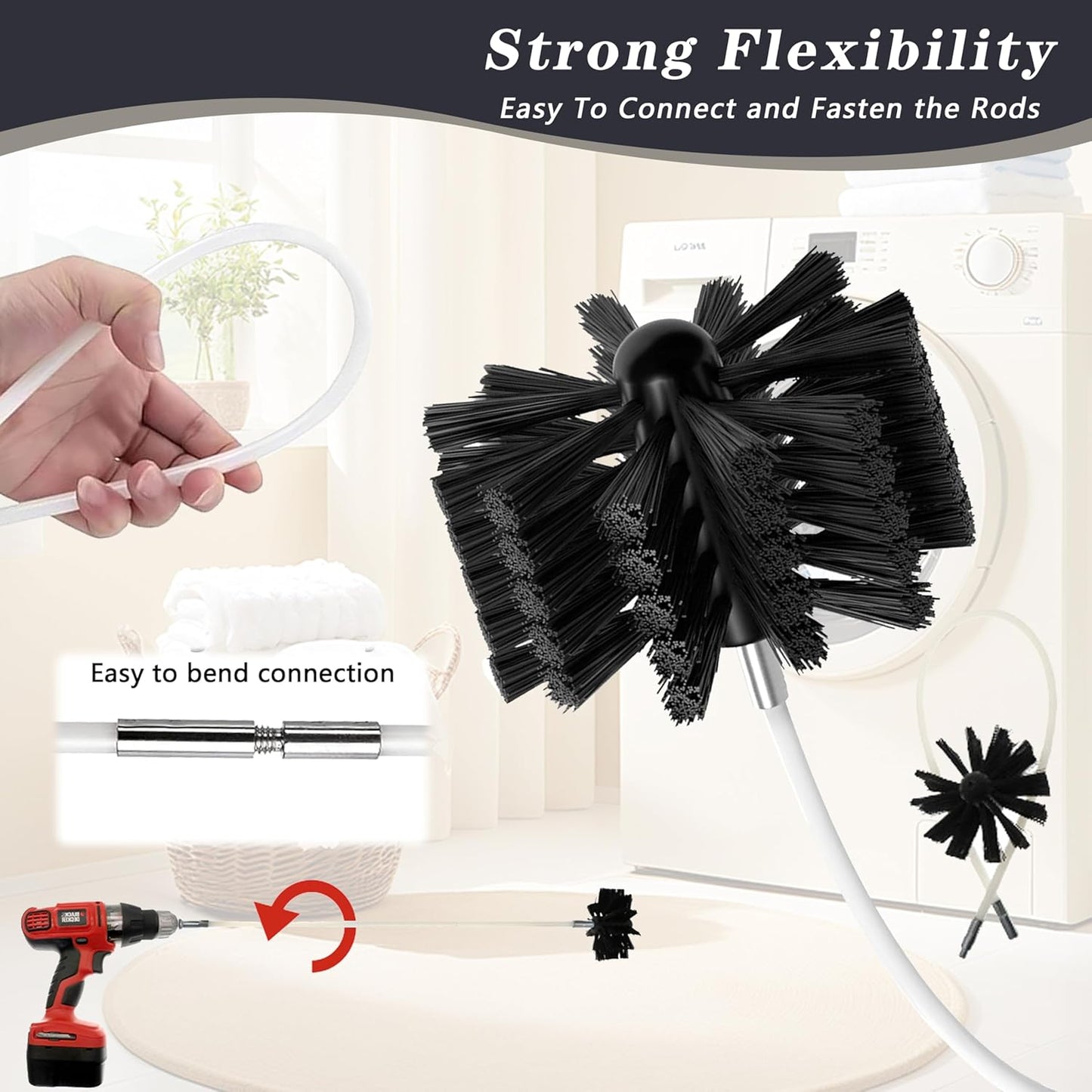Skiennix Chimney Sweep Kit - 16FT Dryer Vent Cleaner with 12 Flexible Rods & 2 Chimney Brushes