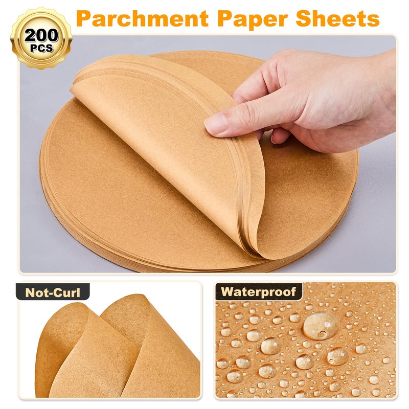SMARTAKE 200 Pcs Unbleached Parchment Paper Baking Sheets Round, 8 Inches Non-Stick Precut Baking Parchment, for Baking Grilling Air Fryer Steaming Bread Cup Cake Cookie and More