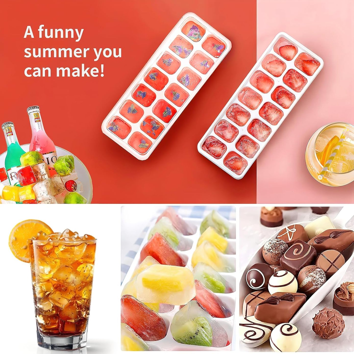 Airabc Silicone Ice Cube Trays - 4 Pack Easy-Release Design with Removable Lid | BPA Free & Stackable