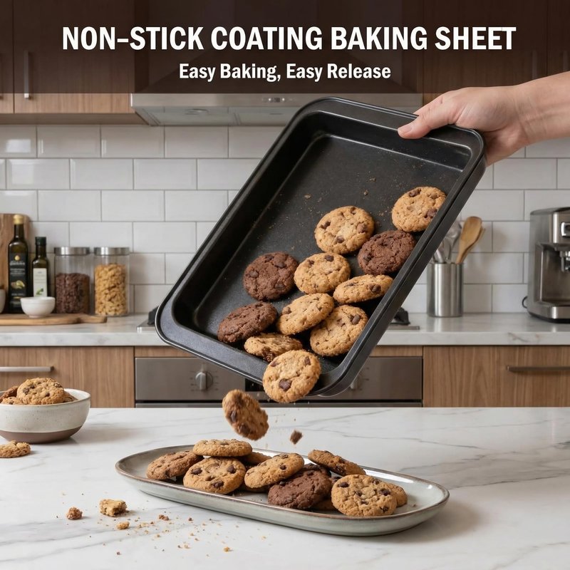 Baking Sheet Pan Set of 3, Nonstick Stackable Bakeware, Multi-Depth Rectangle Oven Pans, Rust & Warp Resistant Black, Easy Clean
