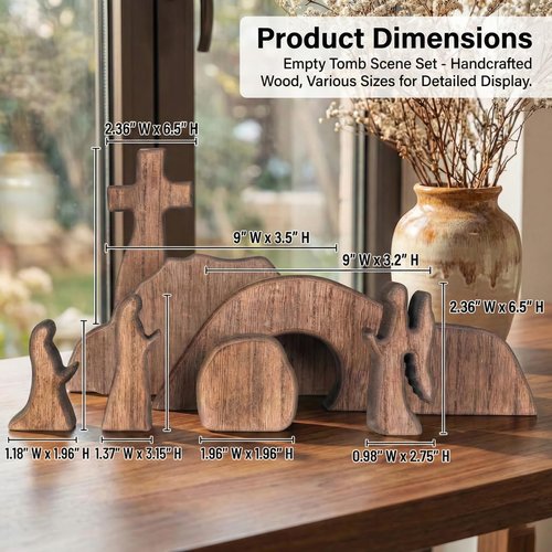IoF Easter Decorations - Wooden Easter Decoration, He Risen Resurrection Scene Empty Tomb Chirstian Easter Decor for Home Office (Dark Wood Brown)
