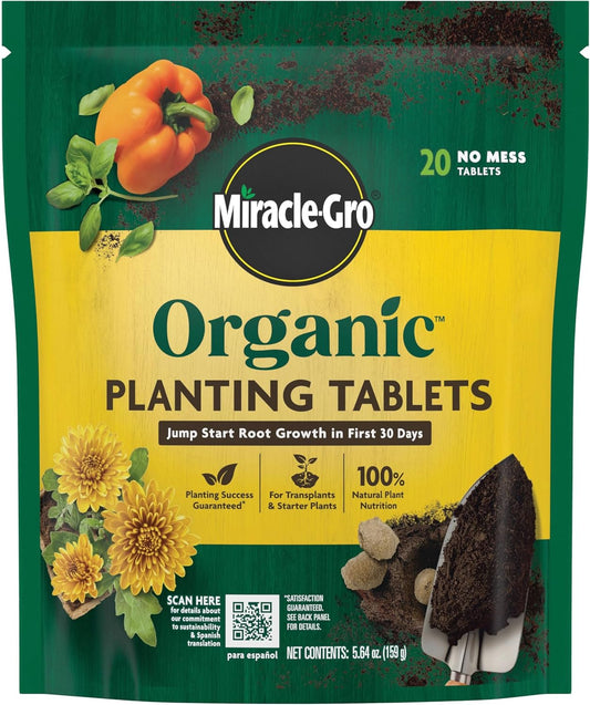 Miracle-Gro Organic Planting Tablets - Boost Early Rooting for Transplants | 20 Calcium-Infused Tablets