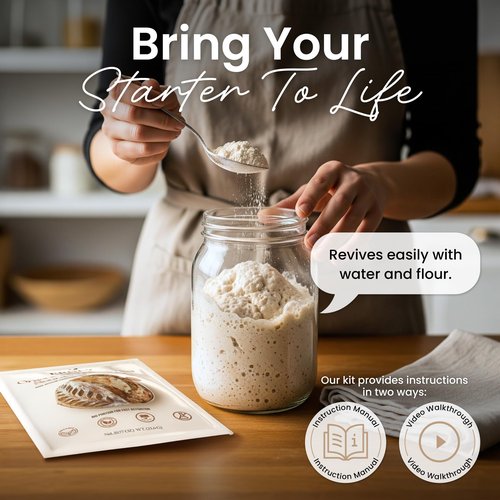 ERNEY Dehydrated Sourdough Starter for Bread Making - Perfect Rise Organic Sourdough Bread Flour with Instruction - Versatile Homemade Pastry Flour Perfect for Artisan Loaf Pizza Muffins - 1 pack