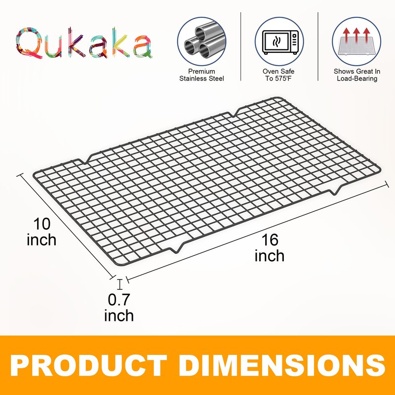 2PCS Cooling Racks for Cooking and Baking - 10" x 16"Heavy Duty Stainless Steel Wire Rack for Baking, Grilling, Roasting - Oven & Dishwasher Safe - Fits Half Sheet Pan（Black）
