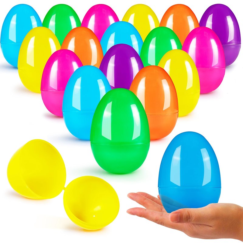 JOYIN 3.15" Easter Eggs, Fillable Plastic Eggs Empty Colorful Bright Eggshells with Hinge for Easter Hunt, Filling Treats, Party Favor, Basket Stuffers, Classroom Prize Supplies, 18PCS