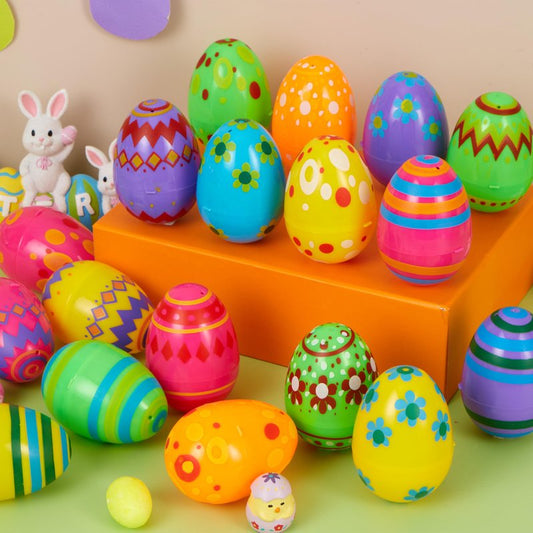 JOYIN 3.15Inch Printed Plastic Eggs Colorful, Fillable Empty Eggs Bulks for Easter Hunt Event, Party Favor-50 pcs