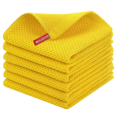 Homaxy 100% Cotton Waffle Weave Kitchen Dish Towels, Ultra Soft Absorbent Quick Drying Cleaning Towel, 13 x 28 Inches, 8-Pack, Yellow