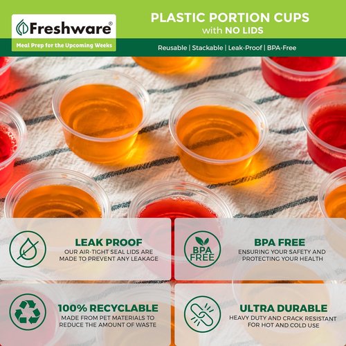 Freshware Plastic Portion Cups - 1 Ounce, 250 Count | Ideal for Meal Prep, Dipping Sauces & Jello Shots