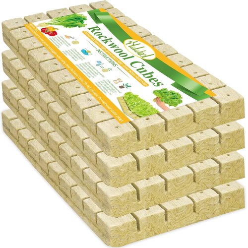 Halatool 1 Inch Rockwool Cubes Garden Rock Wool Stonewool Grow Cubes Starter Plugs for Hydroponics Soilless Cultivation Clone Plants Germination Start (4 Sheets, 200 Plugs in Total)