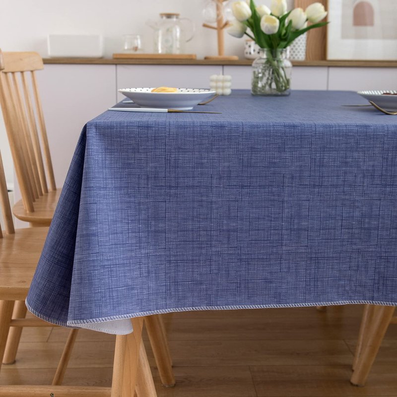 Pioggia Vinyl Tablecloth with Flannel Backing Rectangle Waterproof Oil-Proof Plastic Table Cloth Wipeable PVC Table Cover for Indoor and Outdoor (Blue, 60 x 84 Inch)