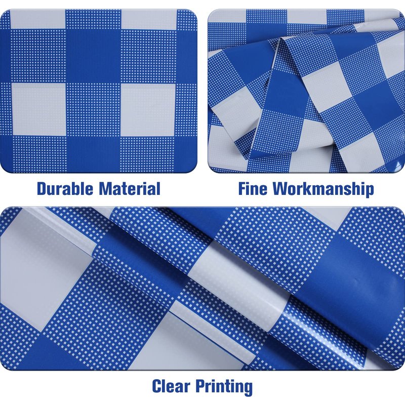 Kesfey 8 Packs Bule and White Checkered Tablecovers 54 x 108 Inches Disposable Party Picnic Table Cloth SpillProof Plastic Gingham Tablecovers for Camping Decoration Party Favors