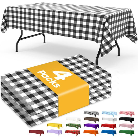 Niuara Black Checkered Plastic Table Cloth - 4 Pack 54" × 108" Rectangle Disposable Tablecloths for 6FT Tables, Table Cover for Party, Holiday & Gathering Use