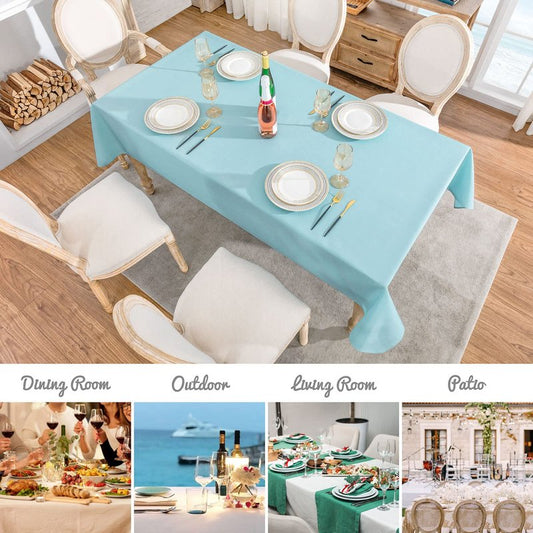 Veblandy Rectangle Tablecloth Waterproof 52x70 inch Linen Textured Table Cloth Stain and Wrinkle Resistant Washable, Decorative Fabric Table Cover for Dining, Party and Camping, Aqua