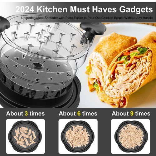 Chicken Shredder with Removable Plate - Manual Meat Shredder Tool with Transparent Lid & Cleaning Brush, Dishwasher Safe Kitchen Gadget for Shredding Chicken, Pork, Beef, Pulled Pork(Red)