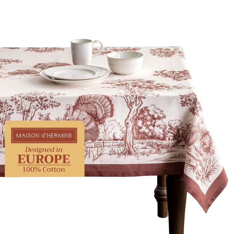 Maison d' Hermine Table Cloth Rectangle Table 100% Cotton 70 x 108 Inches Fall Tablecloth Reusable Everyday Use for Thanksgiving Christmas Decorations Dining Farmhouse Party (Holy Jouy - Brown)