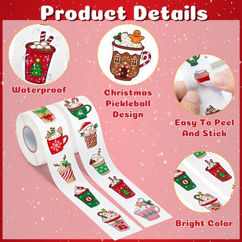 Haooryx Christmas Latte Sticker Rolls - 1000 Pcs Colorful Cartoon Latte Cup Waterproof Vinyl Reusable Laptop Stickers Coloring Book Scrapbook Water Bottle Page Activity Pad Party Favors Skateboard