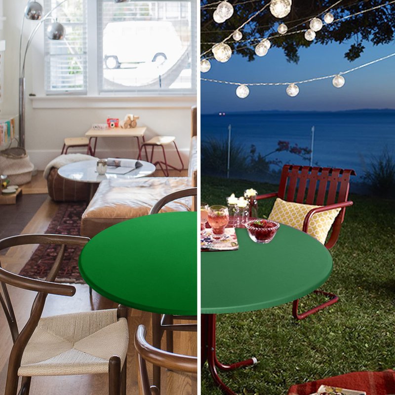 Obstal Fitted Round Green Table Cloth, Reversible Waterproof Stain Resistant Elastic Stretch Tablecloth, Wipe Clean Table Cover for Outdoor/Indoor Use, Fits Round Tables up to 40" - 44" Diameter