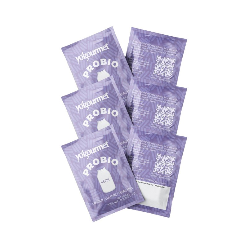 Yogourmet Kefir Starter with Probiotics (6 Sachets = 6 Quarts of Kefir) - Make Kefir at Home - Starter Culture - All Natural, Gluten Free, Kosher, Halal - 3 g Sachets