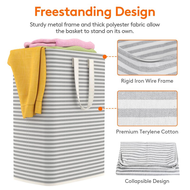 Lifewit 1 Pack Laundry Basket 65L Each, Collapsible Clothes Hamper with Reinforced Handles, Freestanding Waterproof Design for Bedroom and Laundry Room, Grey 65L Total