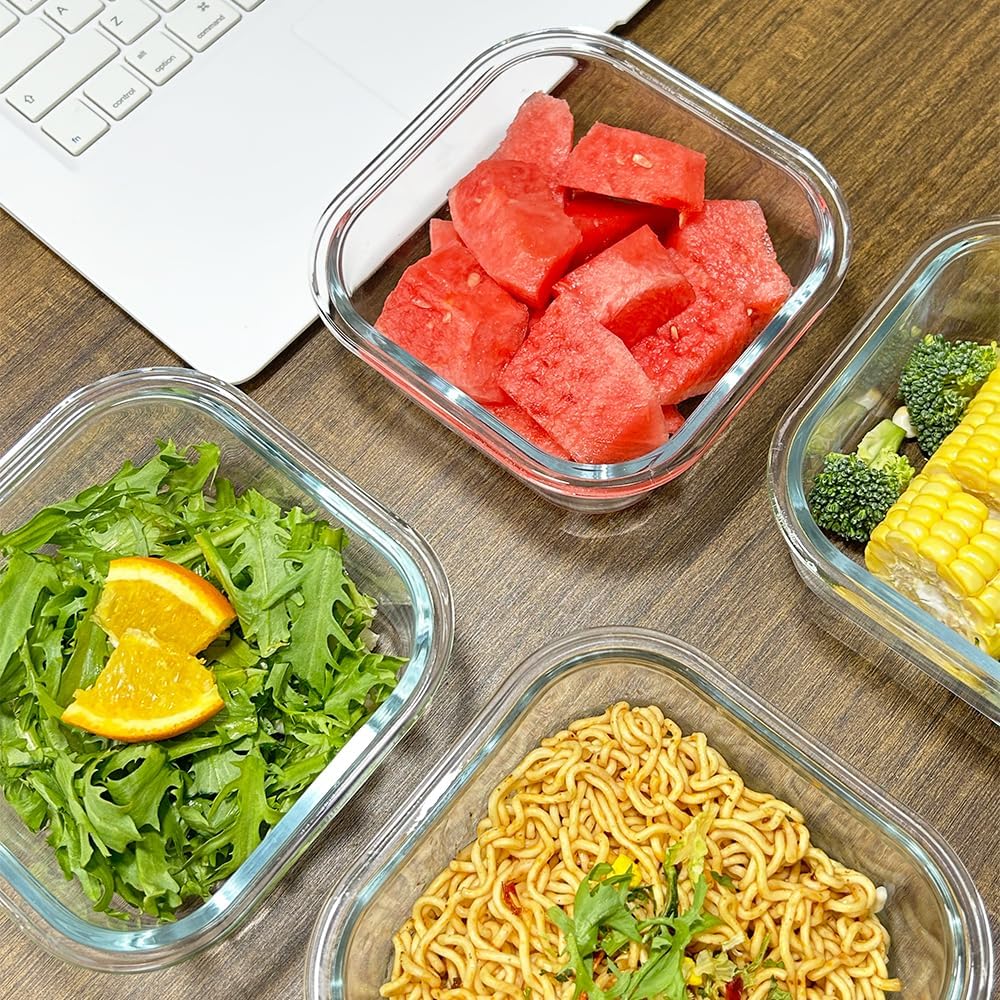 Skiennix 16oz Square Glass Meal Prep Containers - BPA-Free, Heat-Resistant, Microwave & Dishwasher Safe | 4 Pack
