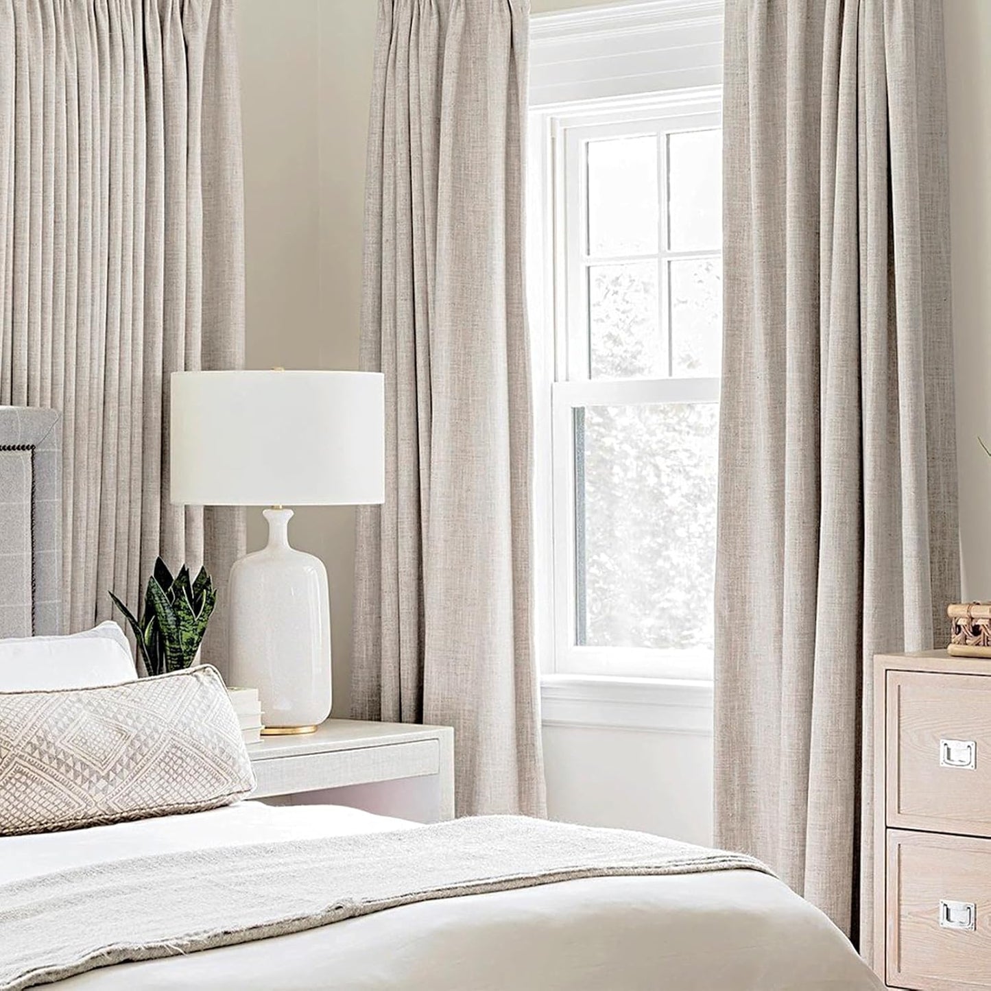 MIULEE 100% Blackout Linen Textured Curtains - Solid Thermal Insulated Ivory Drapes | 62 x 84 Inch (2 Panels)