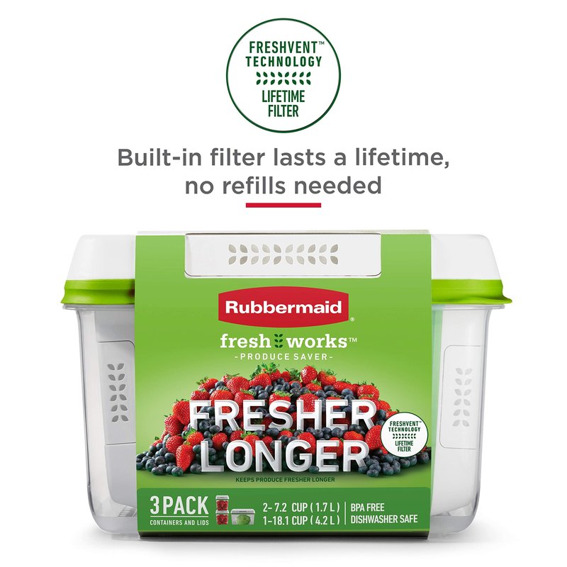 Rubbermaid FreshWorks Produce Saver, Medium Produce Storage Containers, 2 Pack