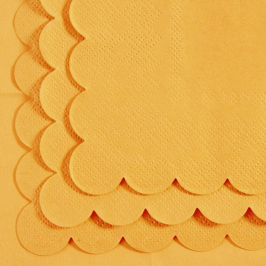 100 Pack Cocktail Napkin 2-Ply Scalloped Edged Dessert Napkins Folded 5 x 5 Inches Disposable Napkins for Dinner Wedding Birthday Party Bridal Anniversary Reception Event (Yellow)