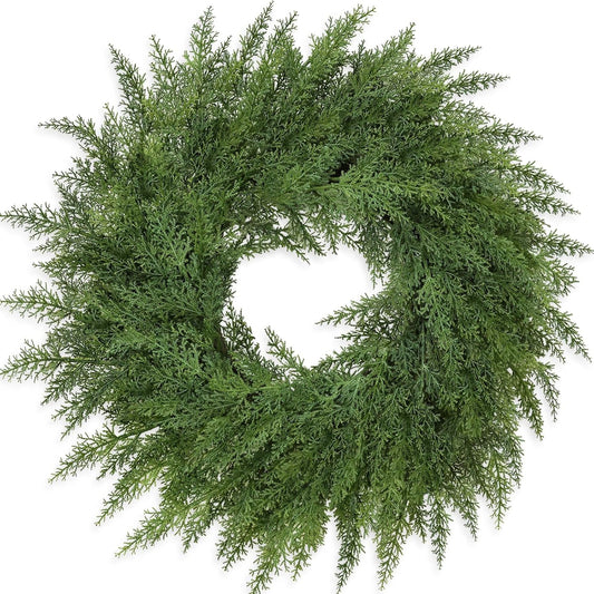 Lush Christmas Wreath - 24-Inch Real Touch Faux Cedar for Indoor/Outdoor Holiday Decor