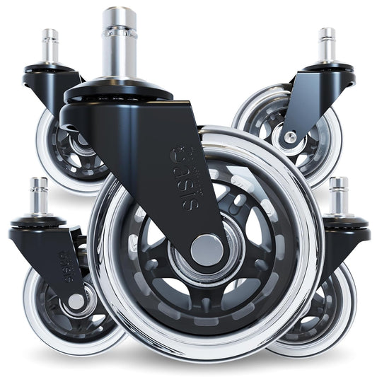 Office Oasis Rollerblade Office Chair Wheels - Smooth & Quiet Casters for Hardwood & Carpet - Set of 5