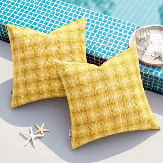 MIULEE Outdoor Waterproof Throw Pillow Covers - Decorative Farmhouse Cushion Cases, 18x18 Inch Yellow | Pack of 2