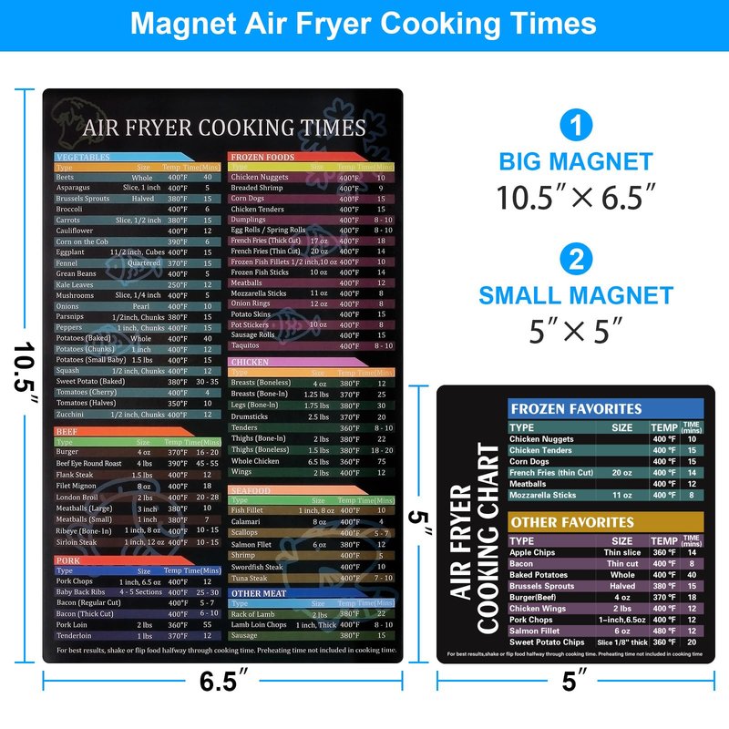 Air Fryer Cheat Sheet Magnetic Air Fryer Cooking Times Chart Magnet Cheat Sheet Set Air Fryer Accessories Cook Book Recipe Card Meat Temp Guide for Airfryer Oven Cooking Pot Kitchen Appliances 2 Pack