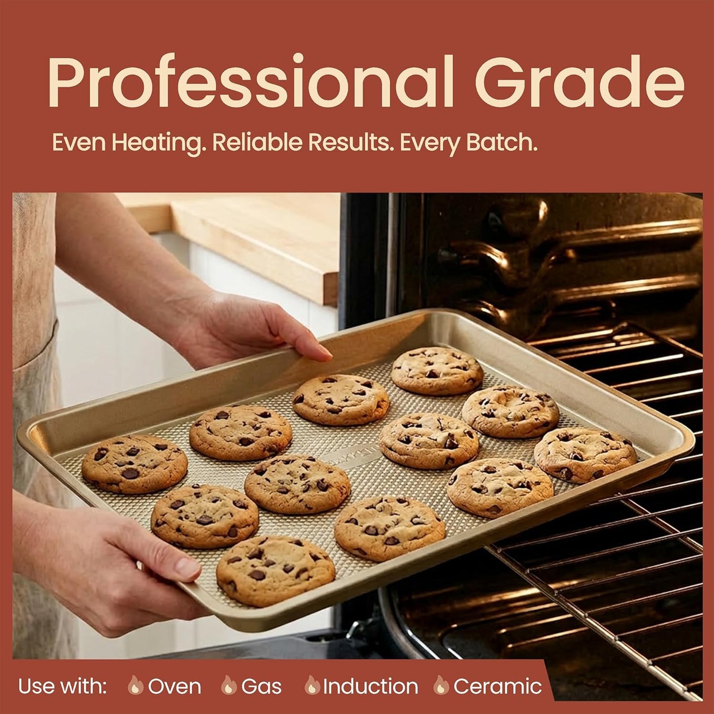 BAKKEN Nonstick Baking Pan - Commercial Grade Carbon Steel Cookie Sheet, 13.58” x 9.65”, PFOA Free | White Marble Finish
