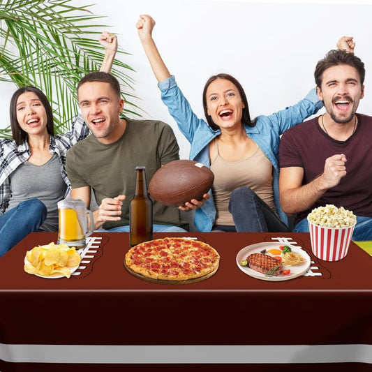 QZYL Football Party Supplies, Disposable Football Tablecloth, 4 PCS Table Cloth with 2 Styles, Touchdown Theme Tablecloths, Plastic Table Runner for Game Day Party Decorations