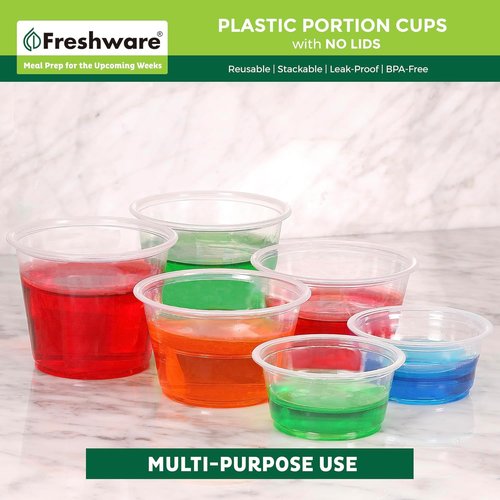 Freshware Plastic Portion Cups - 1 Ounce, 250 Count | Ideal for Meal Prep, Dipping Sauces & Jello Shots